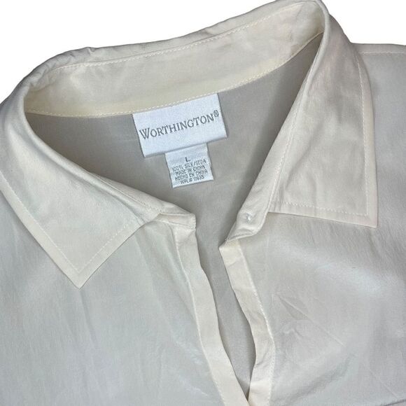 Vintage silk cream white satin button down shirt - Worthington size large - Picture 5 of 10